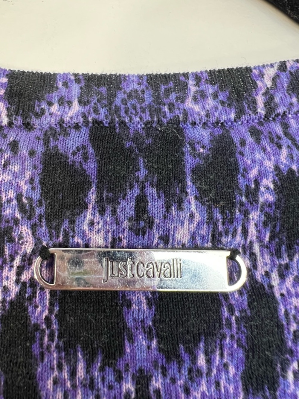 Just Cavalli archival purple digital leopard print fine knit boxy sweater S - Picture 10 of 15